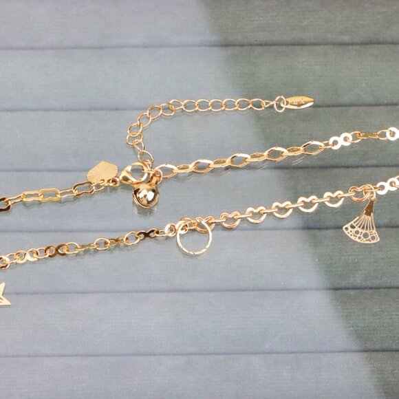 "Rose Gold Anklet with Fan, Star & Circle Charms, XPAL1174 - Picture 11 of 12